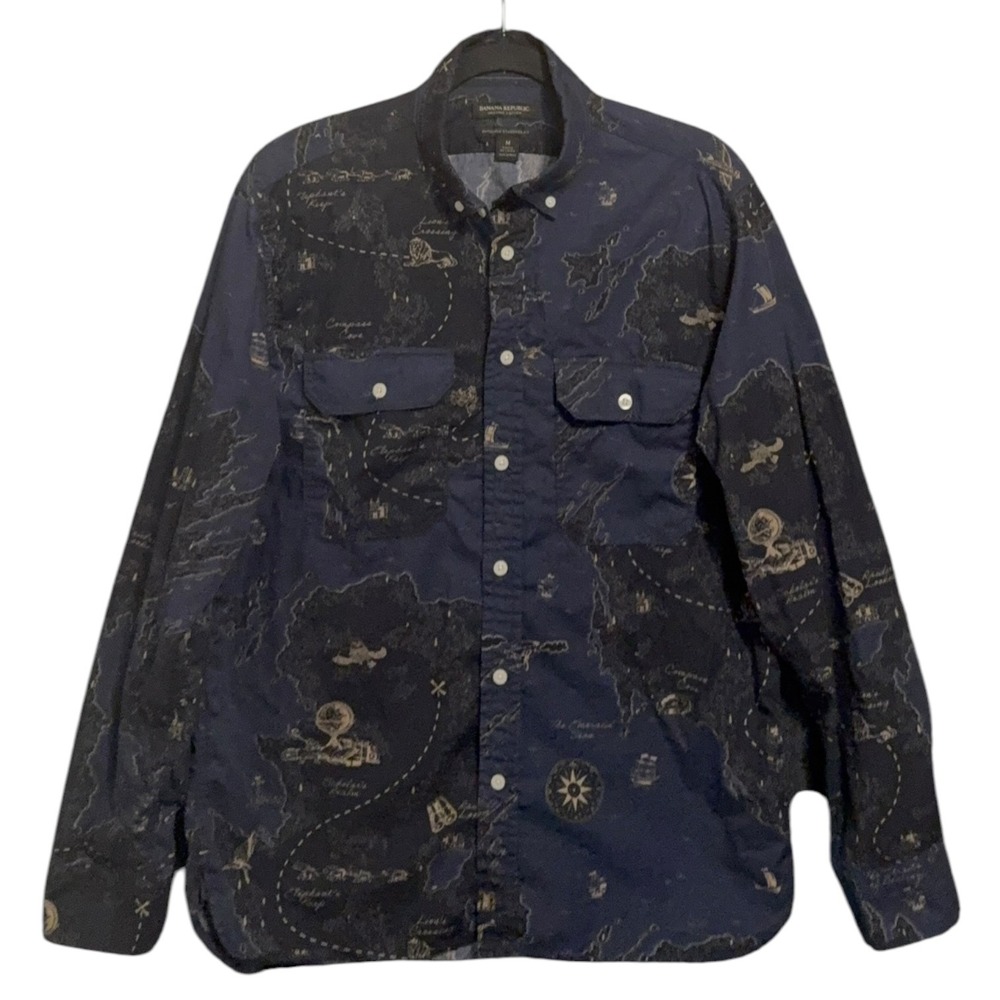 Banana Republic Heritage Map Print Button Down Shirt Mens Medium All Over Chart